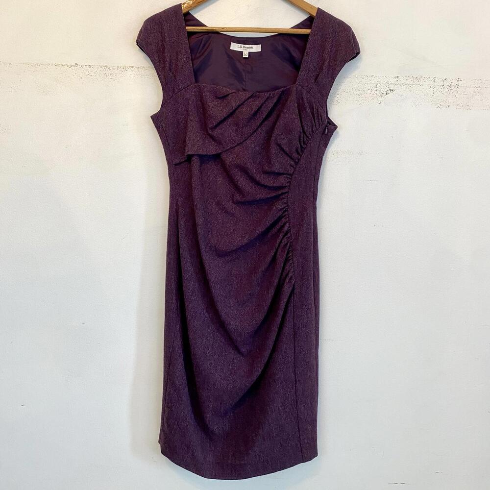 LK BENNET dark purple wool cap sleeve formal dress sz 8
